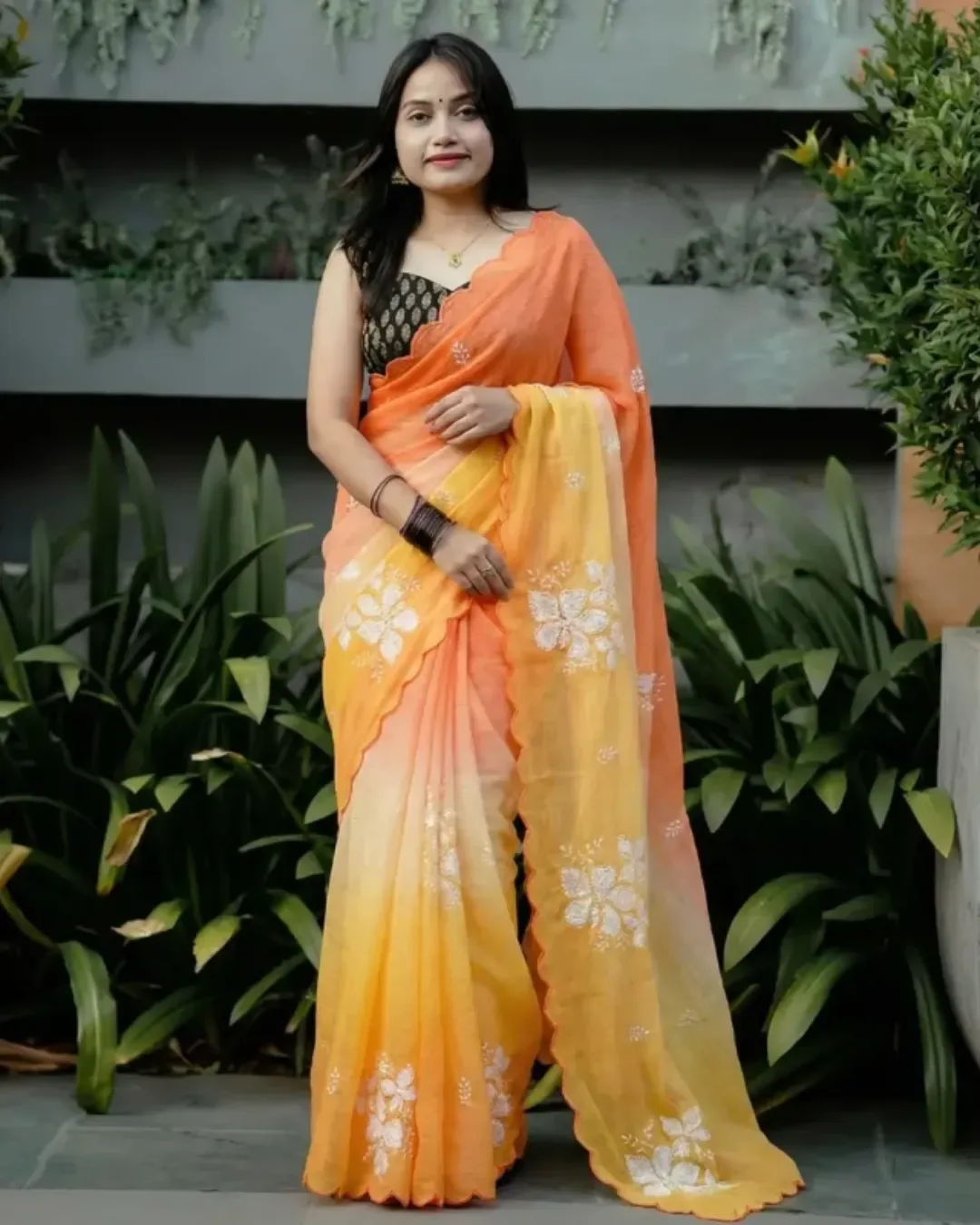 Orange & Yellow Embroidered Saree — Banarasi Sarees from GL fashion , a verified 6thLoom designer