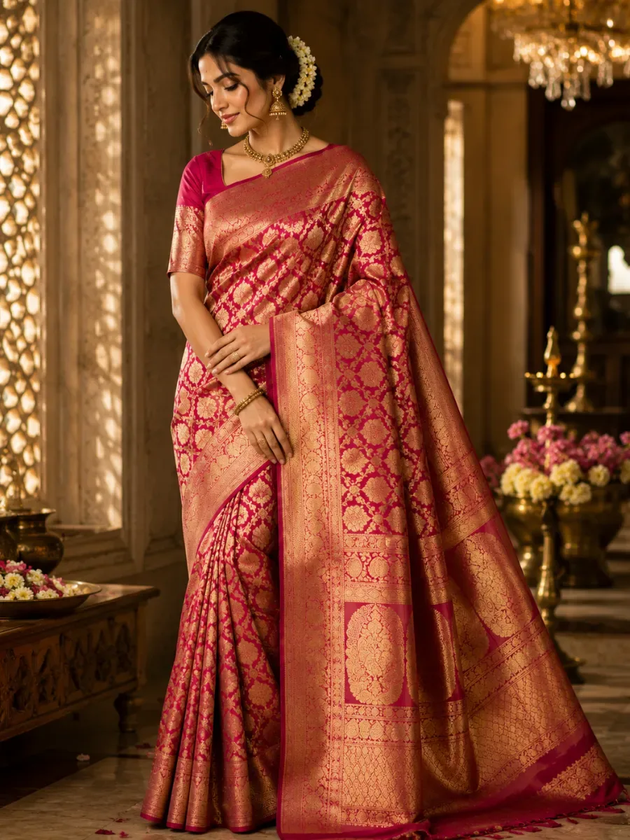 Royal Magenta & Gold Banarasi Silk Saree — Banarasi Sarees from Poorvani Boutique, a verified 6thLoom designer