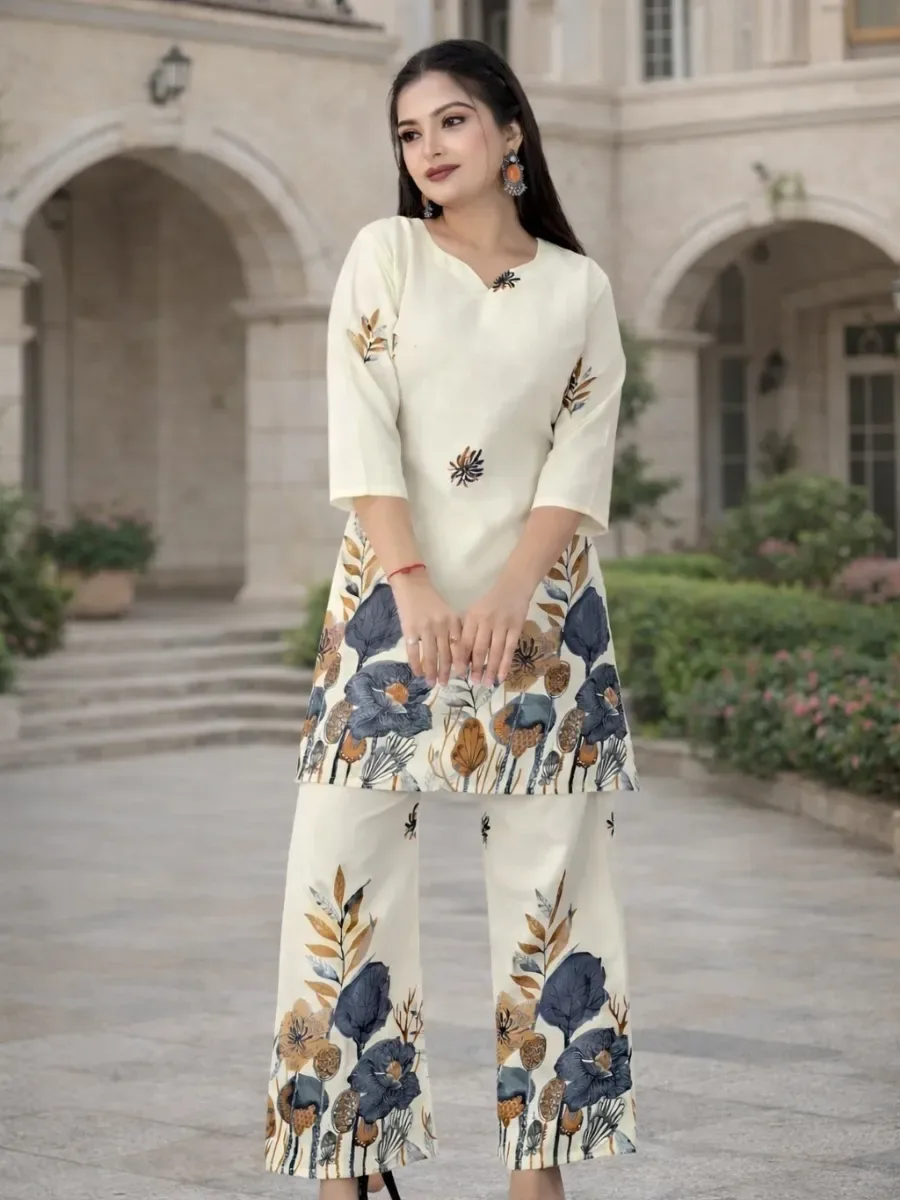 LAXMI EMPEX Women Cotton Blend Kurti Palazzo Set — Co-Ord Sets from Mizhora Boutique, a verified 6thLoom designer