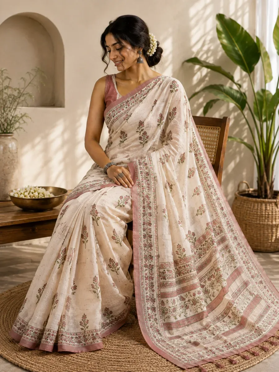 Rose Garden Cotton Saree — Cotton Sarees from Poorvani Boutique, a verified 6thLoom designer