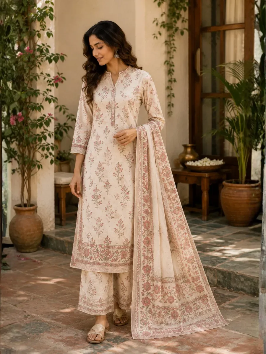 Blush Bloom Cotton Kurta Set — Kurta Sets from Poorvani Boutique, a verified 6thLoom designer