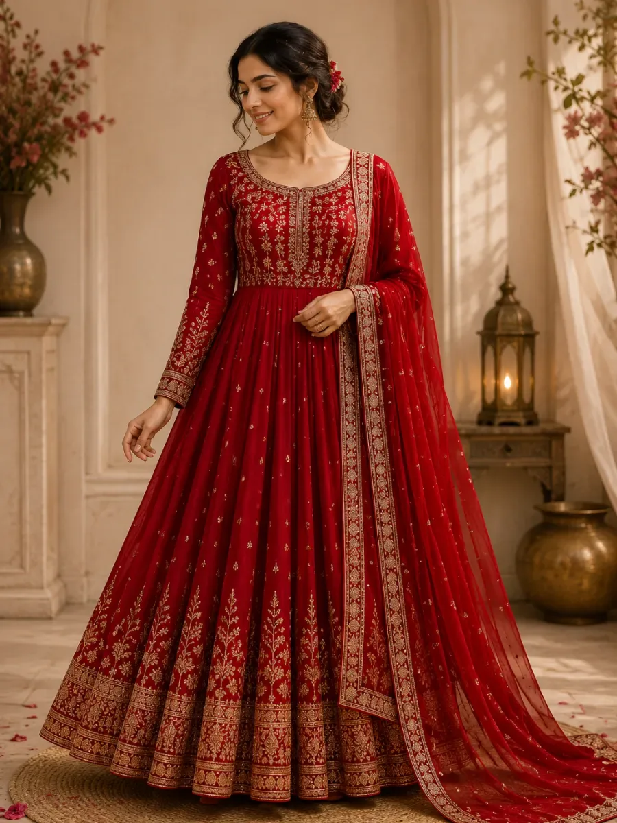Ruby Royale Anarkali Set — Anarkalis from Mehira Boutique, a verified 6thLoom designer