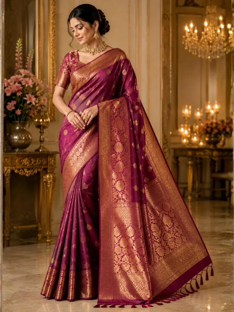 Royal Plum Silk Saree — Silk Sarees from Mehira Boutique, a verified 6thLoom designer