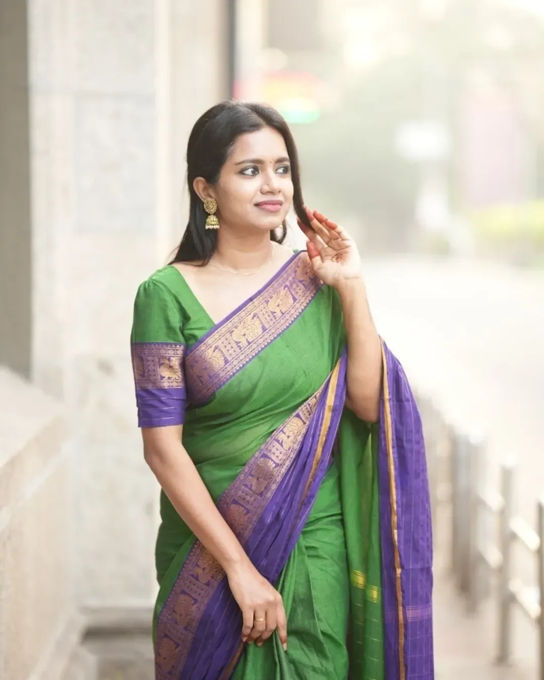 Devika Textiles Temple Border, Solid/Plain Narayanpet Pure Cotton Saree — Party Wear Sarees from Wagmi vastra, a verified 6thLoom designer