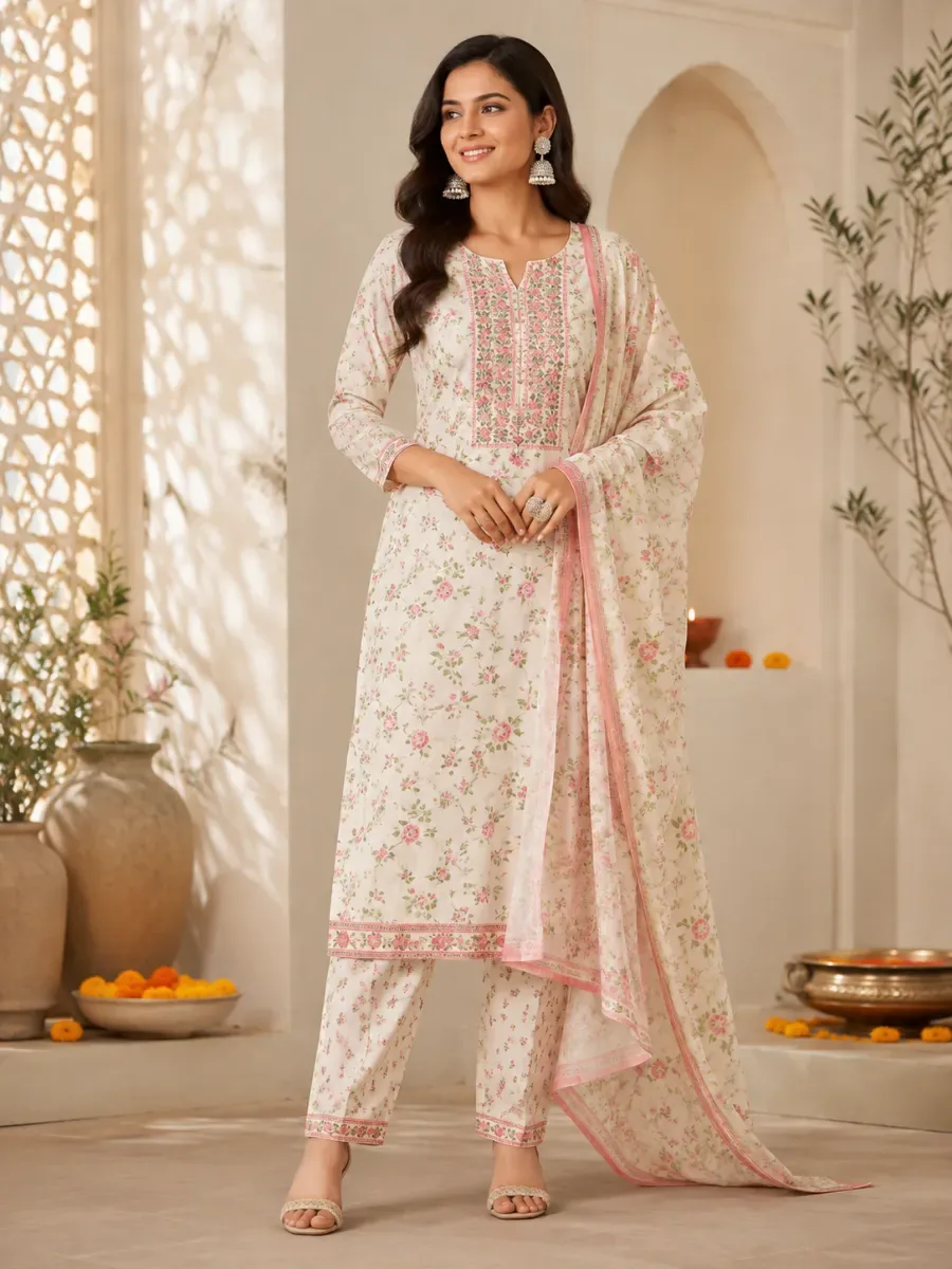 Floral Printed Cotton Salwar Suit Set for Women — Salwar Suits from Mizhora Boutique, a verified 6thLoom designer