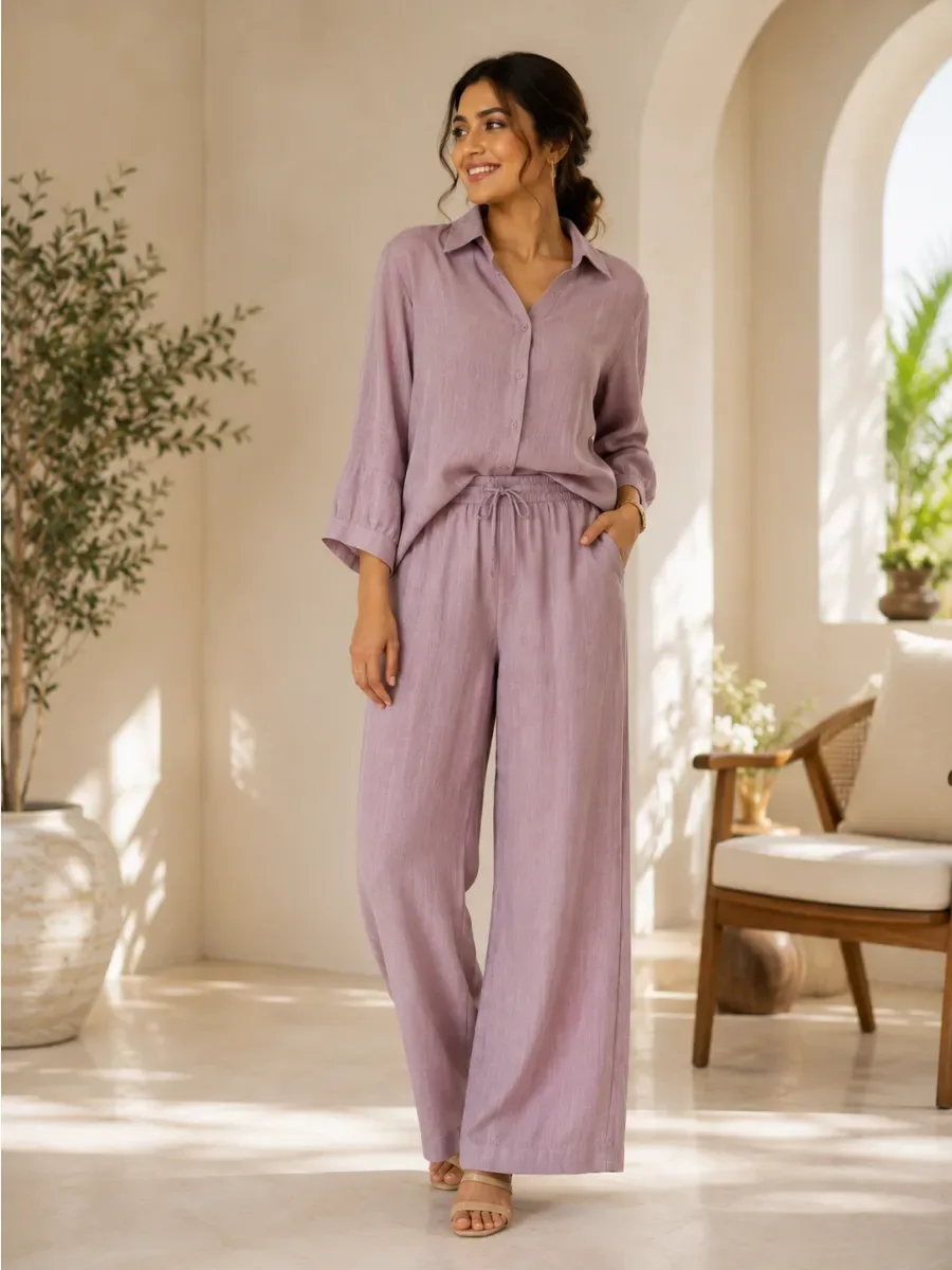 Elegant Dusty Mauve Linen Co-Ord Set — Co-Ord Sets from Zayora boutique, a verified 6thLoom designer
