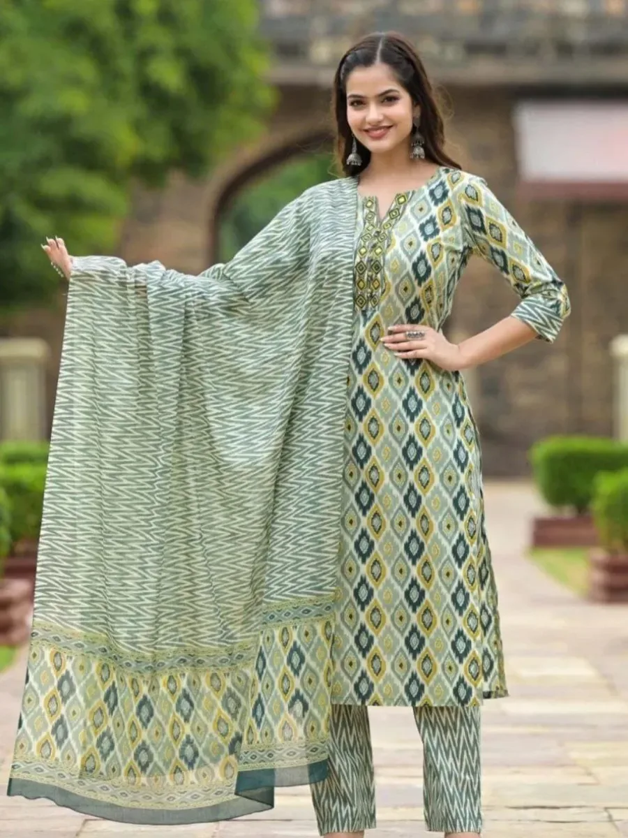 SHRIYANSHI FASHION Women Cotton Blend Kurta Churidar Dupatta Set — Churidars from Mizhora Boutique, a verified 6thLoom designer
