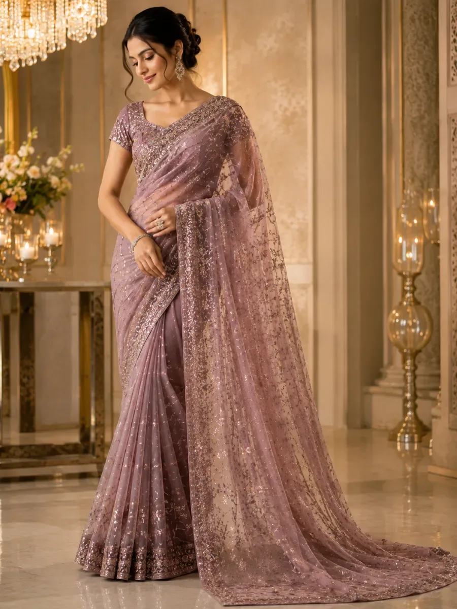 Lavender Luxe Party Wear Saree — Party Wear Sarees from Mehira Boutique, a verified 6thLoom designer