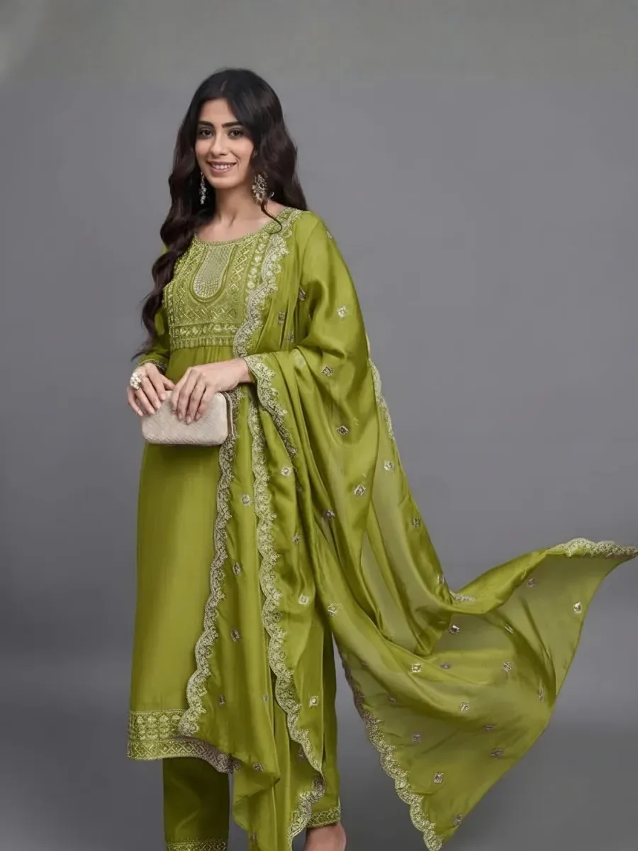 shree radhe enterprise Embroidered Anarkali Kurta, Bottom & Dupatta Set — Anarkalis from Nivara, a verified 6thLoom designer