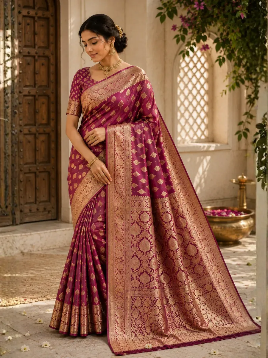Royal Magenta Banarasi Silk Saree — Banarasi Sarees from Mehira Boutique, a verified 6thLoom designer