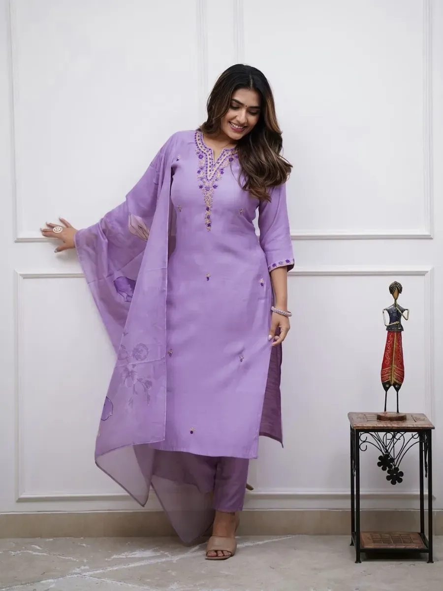 Queen Botanixe Embroidered Kurta, Salwar & Dupatta Set — Churidars from Mizhora Boutique, a verified 6thLoom designer