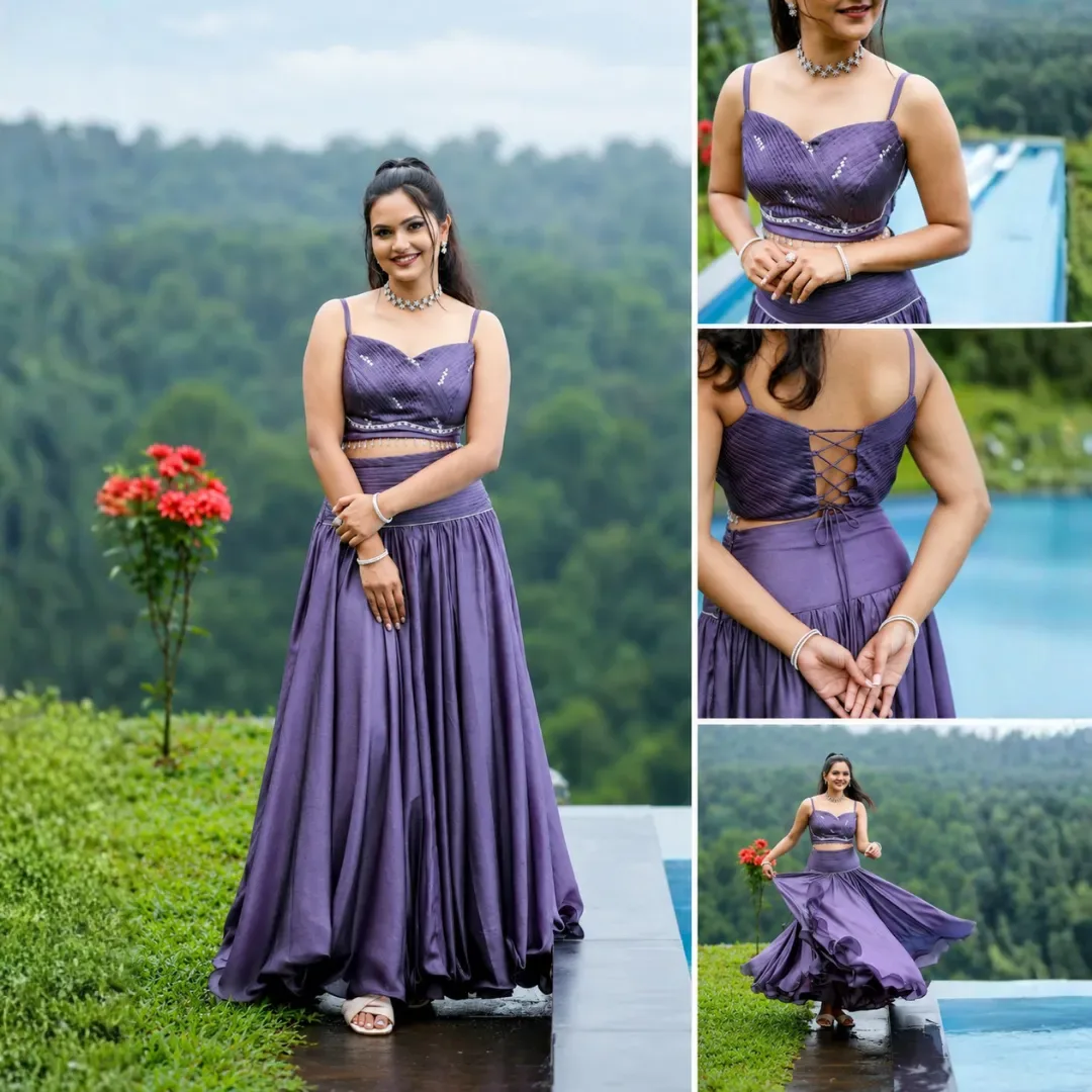 Purple Drapped Lahanga set — Lehengas from Stitch & Style Boutique, a verified 6thLoom designer