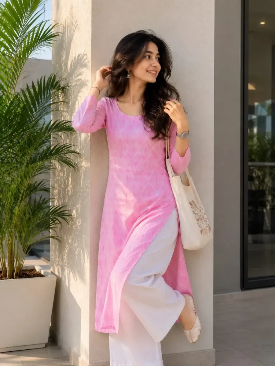 Lavanya Fashion Printed Pure Cotton Straight Kurta for Women (Pink) — Kurtis from Nivara, a verified 6thLoom designer