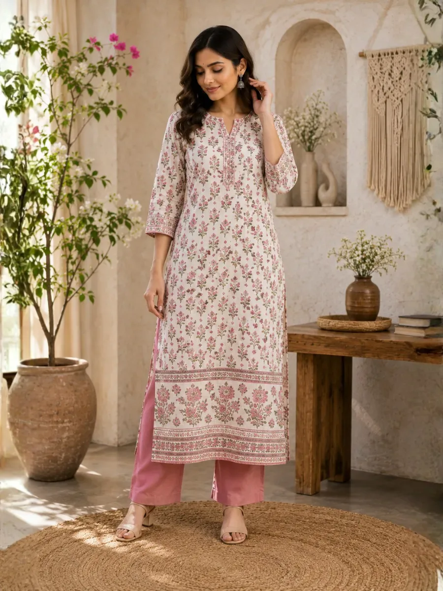 Blush Blossom Floral Kurti — Kurtis from Mehira Boutique, a verified 6thLoom designer