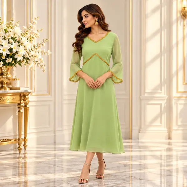 Olive Green A-Line Top with Handwork