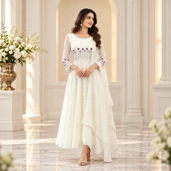 Ivory Anarkali Handworked Top with Dupatta