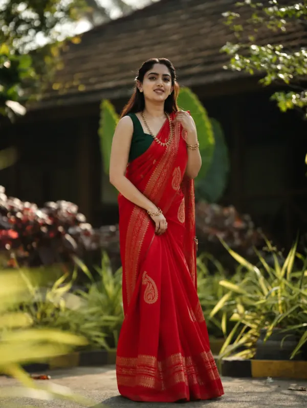 Red soft silk saree