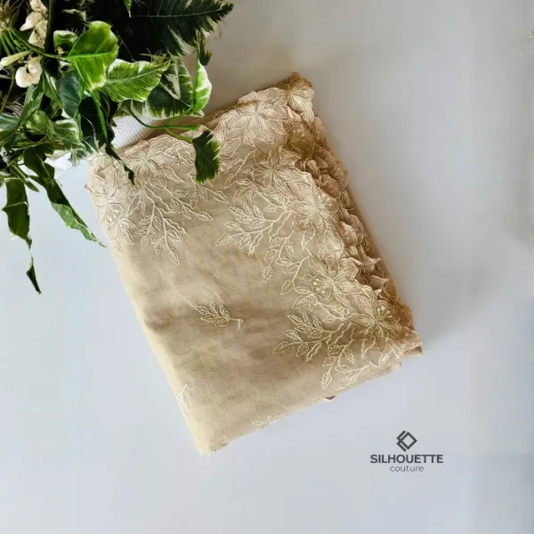Beige embroidered saree