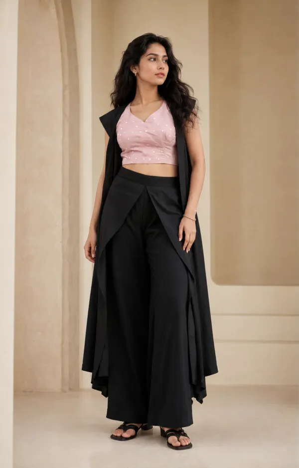 Crop Top and Designer Palazzo Pants with Long Coat