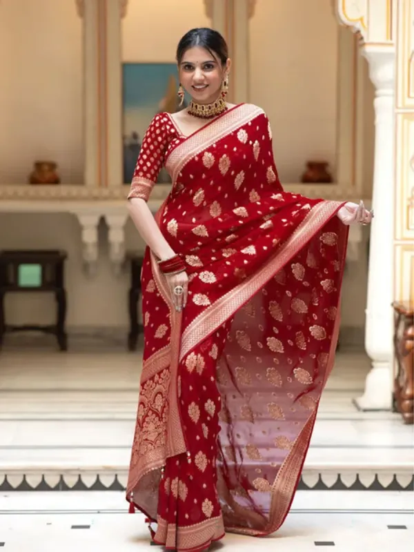 ZILVIRA Woven Kanjivaram Pure Silk, Silk Blend Saree (Red)