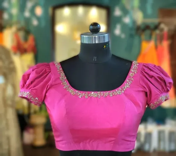 Exquisite Pink Designer Blouse with Puff Sleeves