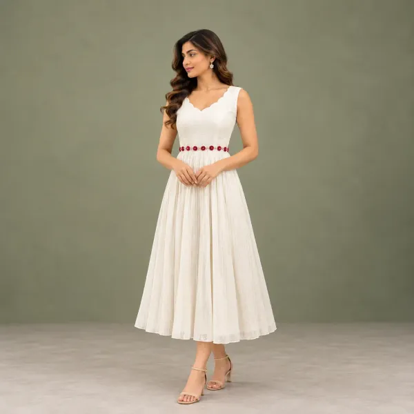Ivory Sleeveless A-Line Kurti in Kotta Material