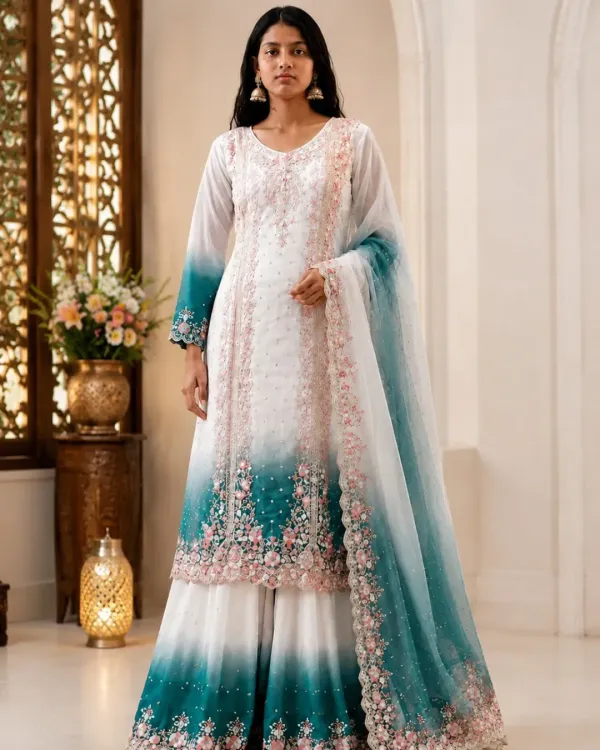AVIER (PRAYAG INDRANI) Semi Stitched Georgette Kurta & Palazzo Material Embroidered