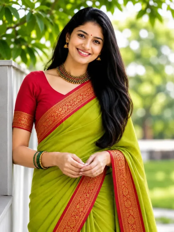 Fashion Club Collection Woven Bollywood Cotton Silk Saree (Light Green)