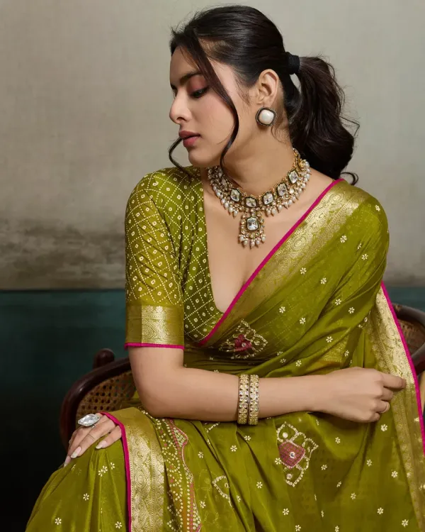 SOHINI NX Printed Bollywood Chiffon Saree (Green)
