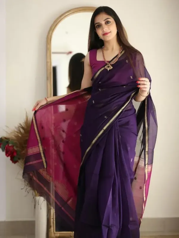 WOMENELEGENCE Woven Banarasi Cotton Silk Saree (Purple)