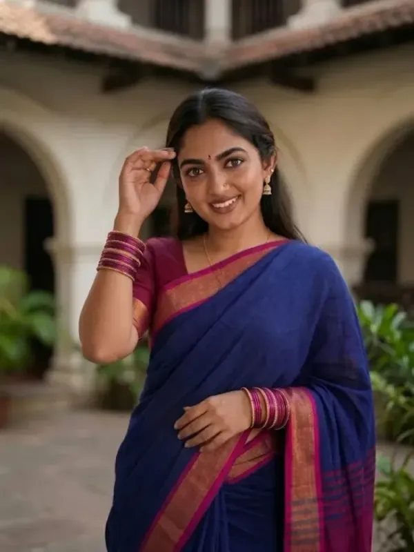 Navy blue with pink saree