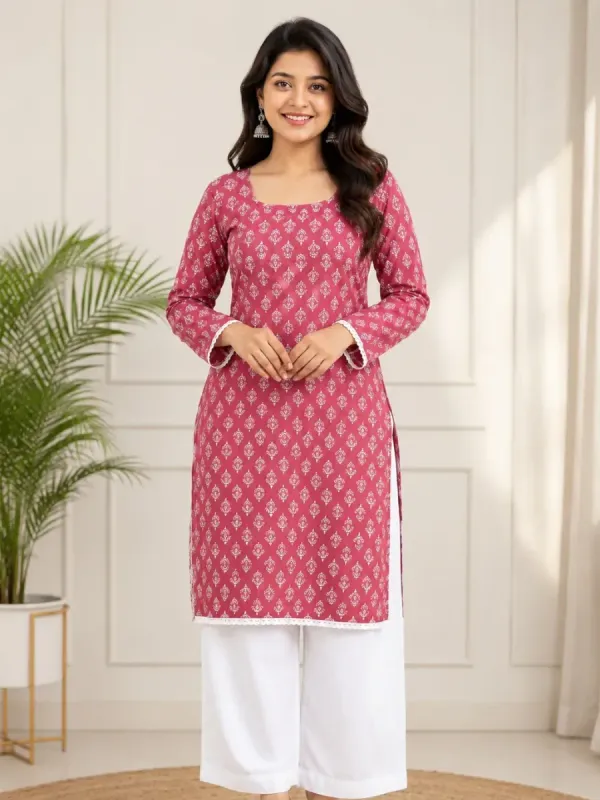 YASHRAJTEXTILE Printed Viscose Rayon Straight Kurta for Women (Beige)