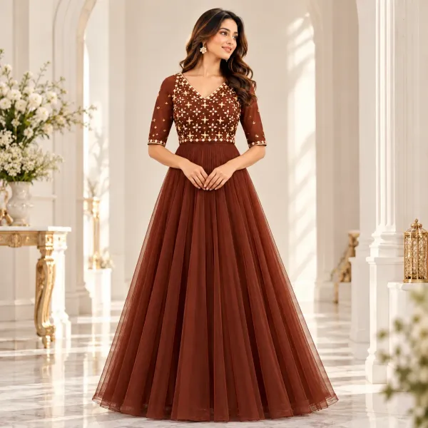 Handworked Pleated Net Gown
