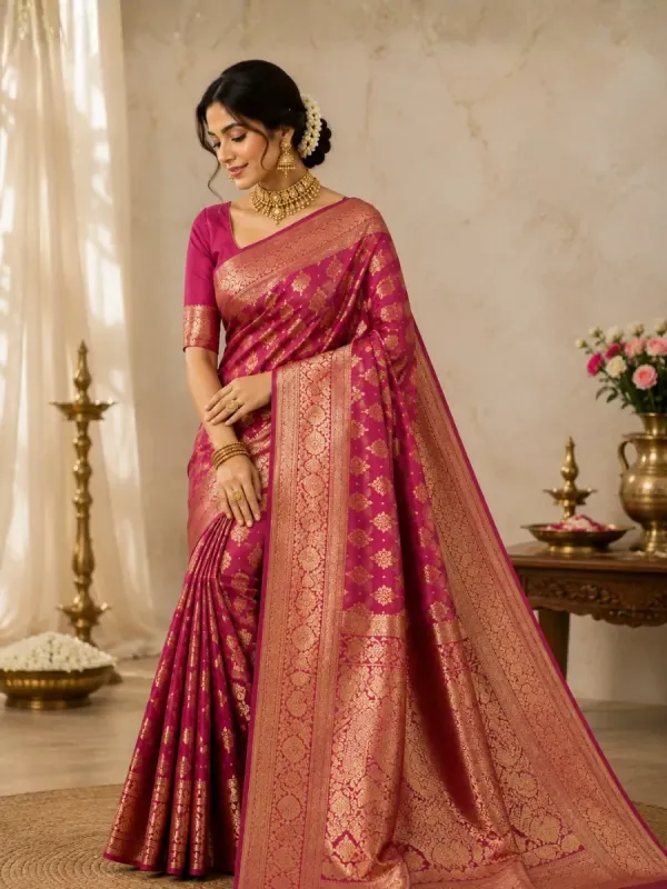 Royal Magenta Gold-Zari Banarasi Bridal Silk Saree
