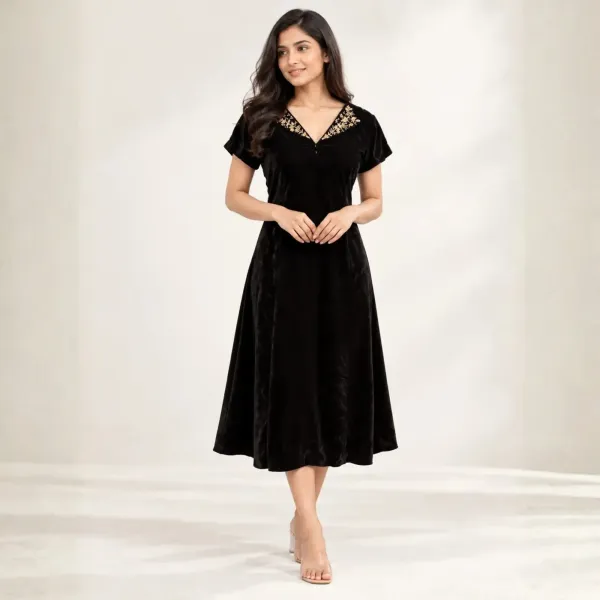 Black velvet embroidered 