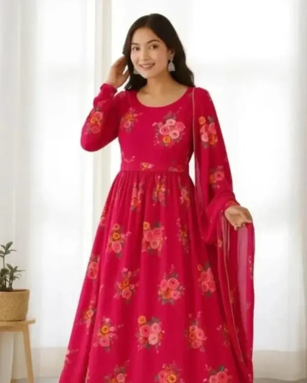 NEEVENTERPRISE Floral Print Georgette Stitched Anarkali Gown