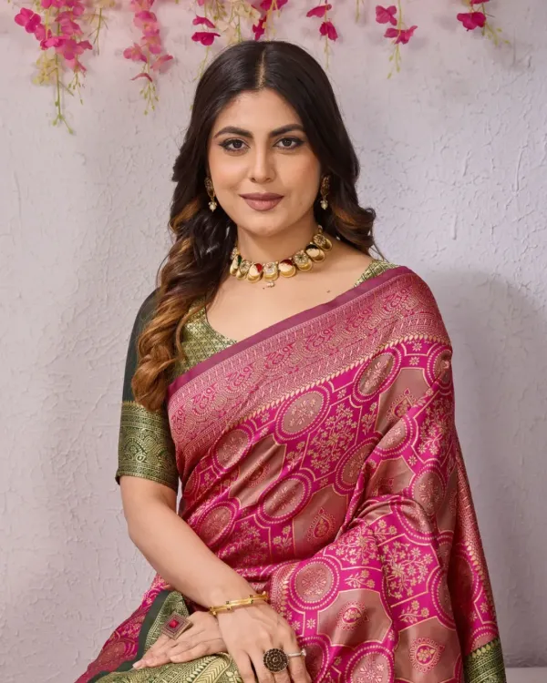 PICKWELL Woven Banarasi Cotton Silk, Jacquard Saree
