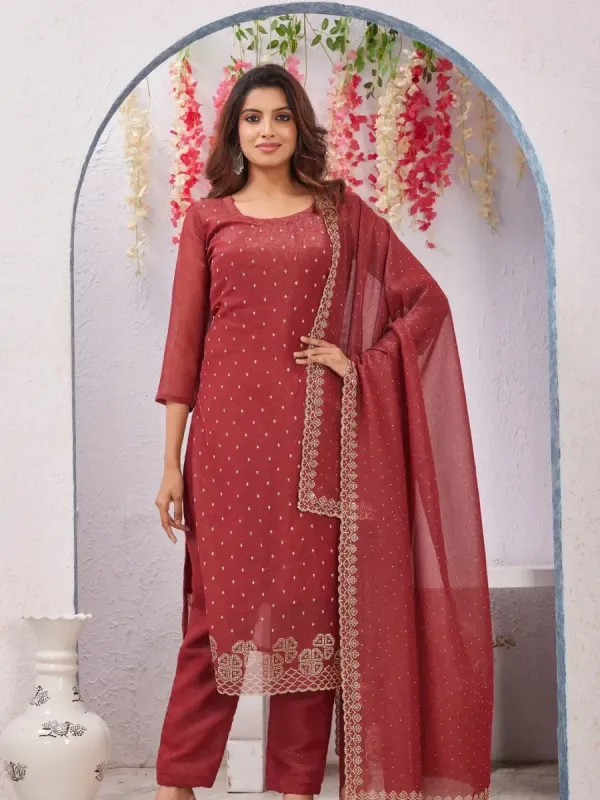 Meghayu Unstitched Art Silk Kurta & Churidar Material Self Design