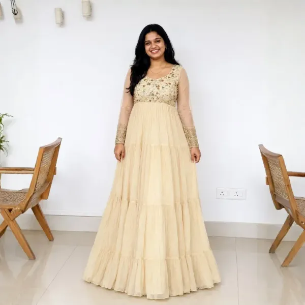 Noor - Beige Tiered Anarkali