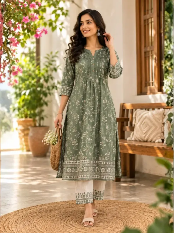 Sage Bloom Floral Kurti