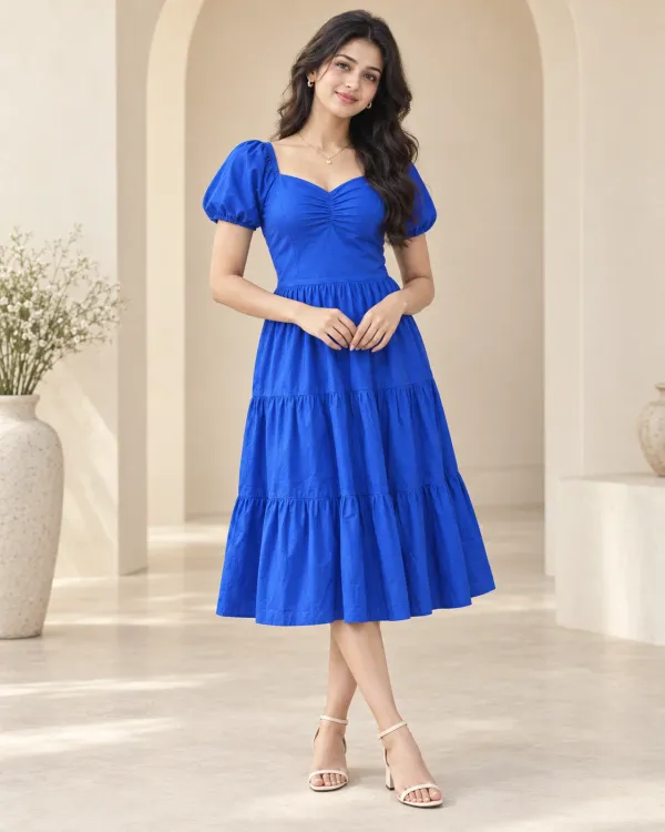 Sweetheart Neck Puff Sleeve with Layered Skirt