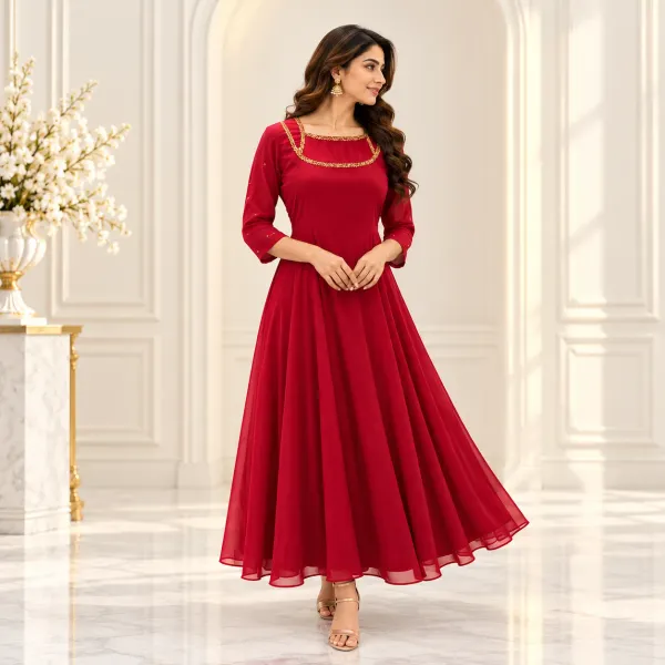 Maroon A-Line Top with Handwork