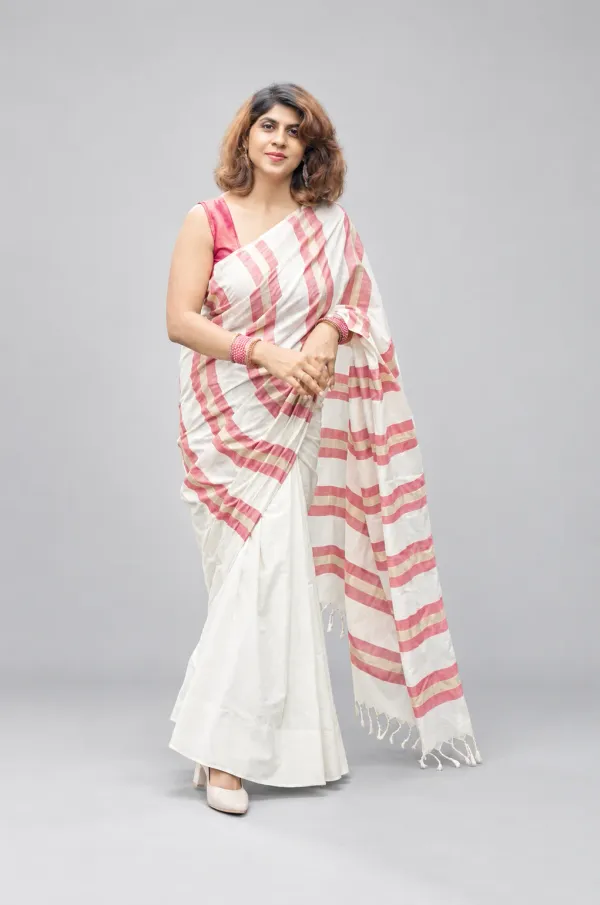 Mulloth Stripes Saree Half Saree with Tussles (Handloom Replica)