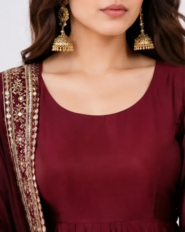 AVIER (PRAYAG INDRANI) Semi Stitched Satin Gown/Anarkali Kurta & Bottom Material Embellished