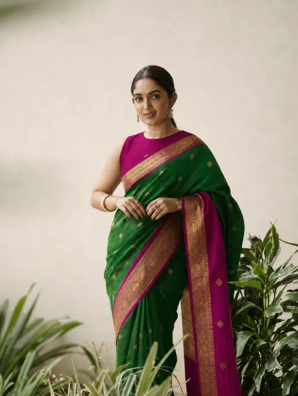 Bridal saree bottle green 