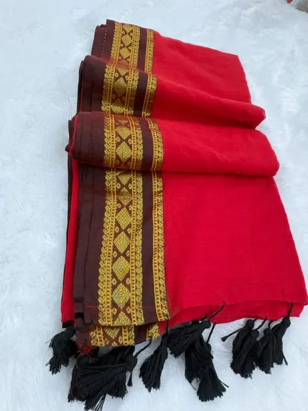 Red Kanchi Mul Cotton Saree 