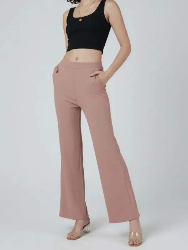 Selvia Women Regular Fit Brown Lycra Blend Trousers