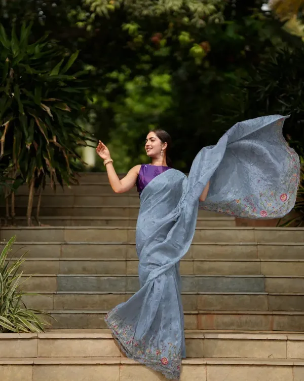 Powder blue party wear saree
