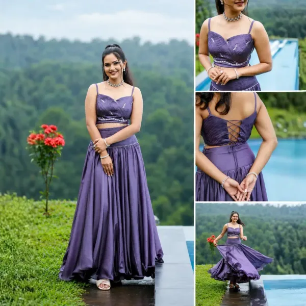 Purple Drapped Lahanga set