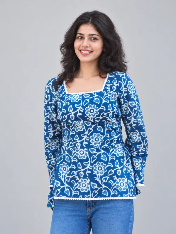 Short Top with Bell Sleeve Both Side Loop Knots and Lacework